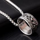 Stainless Steel Embossed Ring Pendant Necklace 102 - 316 Stainless Steel - Gold - One Size