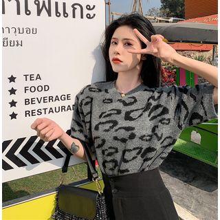 Leopard Short-sleeve Knit Top