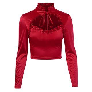 Frilled Trim Long-sleeve Crop Top