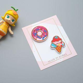 Set Of 2 : Ice Cream / Donut Embroidered Patch / Brooch