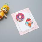 Set Of 2 : Ice Cream / Donut Embroidered Patch / Brooch