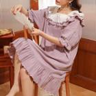 Short-sleeve Layered Collar Lace Trim Sleep Dress