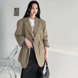 Drawcord-waist Single-button Blazer