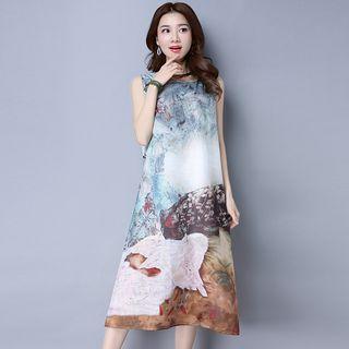 Sleeveless Printed Midi Qipao Dress
