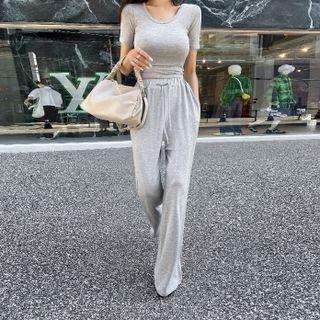 Crop T-shirt & Wide Pants Loungewear Set