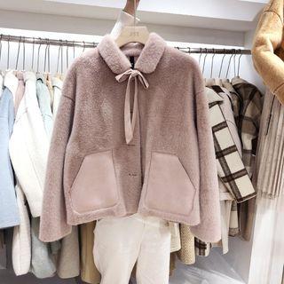 Tie-neck Fleece Button Jacket