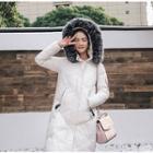 Embroidered Faux Fur Hood Padded Coat