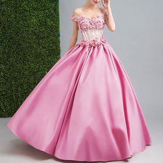 Off Shoulder Floral Ball Gown