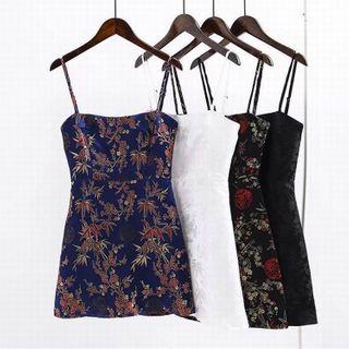Spaghetti Strap Floral Jacquard Dress