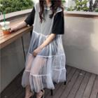 Short-sleeve T-shirt Dress / Sheer Sleeveless Midi Dress