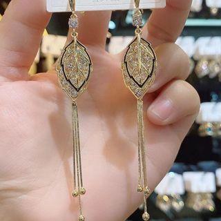 Leaf Rhinestone Alloy Fringed Earring 1 Pair - Gold & Black - One Size