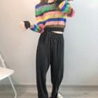 Striped Cropped Sweater Pink & Yellow & Green - One Size