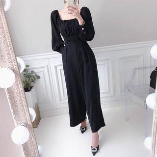 Off-shoulder Shirred Jumpsuit