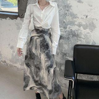 Long-sleeve Twist Blouse / Tie-dye Skirt