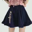Lace-up Flared Miniskirt Navy Blue - One Size