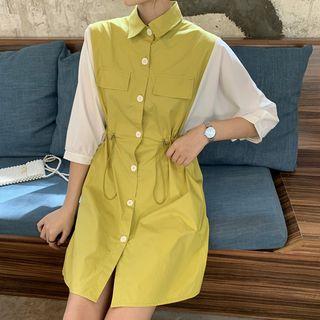 Mock Two-piece Puff-sleeve A-line Mini Dress As Shown In Figure - One Size