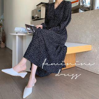 Tie-waist Maxi Dotted Dress