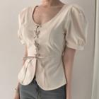 Puff Short-sleeve Lace Up Top