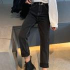 High-waist Fleece Lining Straight Jeans