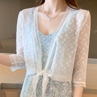 Elbow-sleeve Dotted Chiffon Light Jacket
