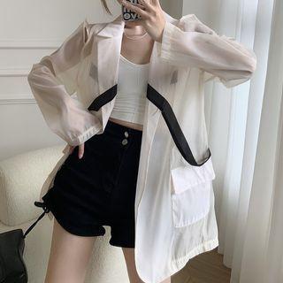 Cold Shoulder Cargo Single-breasted Mesh Blazer Almond - One Size