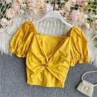 Knot Short-sleeve Square-neck Blouse