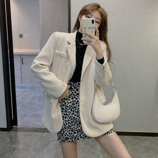 Blazer / Long-sleeve T-shirt / Leopard Print Mini A-line Skirt