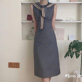 Mock Two-piece Blouse / Midi A-line Skirt