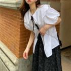 Short-sleeve Tied Blouse / Floral Midi Skirt