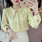 Long-sleeve Rhinestone Wide Collar Blouse