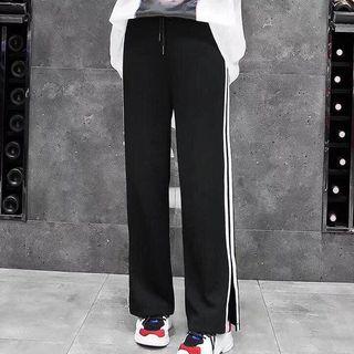 Striped Drawstring Wide-leg Pants