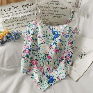 Ribbon-back Printed Crop Top White - One Size