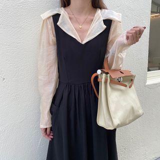 Plain Blouse / A-line Midi Pinafore Dress