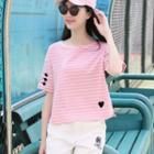 Set: Short-sleeve Striped T-shirt + Cropped Pants (various Designs)