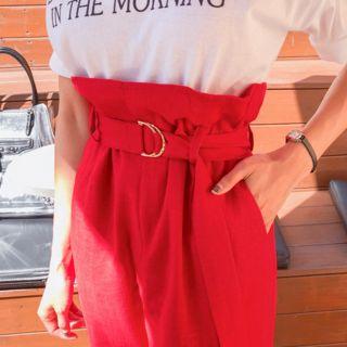 Belted High-waist Wide Straight-cut Pants