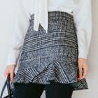 Ruffle-hem Glen-plaid Mini Skirt