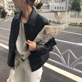 Faux Leather Button-up Cropped Jacket Black - One Size