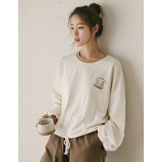 Drawstring-hem Embroidered Oversized Sweatshirt Ivory - One Size