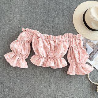 Off Shoulder Floral Embossed Crop Blouse