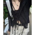 Long-sleeve Eyelet Lace Tie-front Top / Cropped Camisole Top