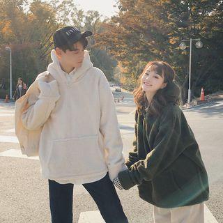 Couple Matching Plain Fleece Hooded Pullover