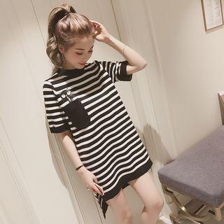 Short-sleeve Striped Dip Back T-shirt