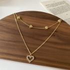 Heart Rhinestone Pendant Alloy Necklace Love Heart Necklace - Gold - One Size