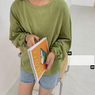 Plain Lantern-sleeve Loose-fit T-shirt