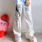 Print Straight Leg Pants White - One Size