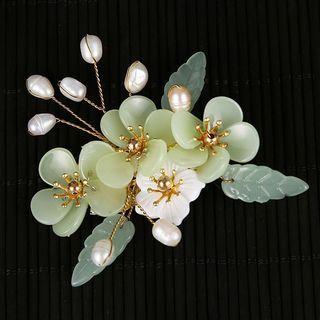 Flower Faux Pearl Hair Clip S055 - 1 Pc - Green - One Size