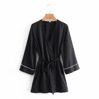 Wide-sleeve Sashed Mini Dress