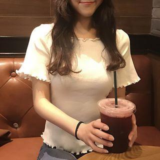 Lettuce-edge Short-sleeve Sweater