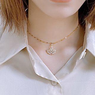 Leaf Rhinestone Pendant Stainless Steel Necklace 075 - Necklace - Gold - One Size