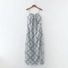 Printed Side-slit Spaghetti-strap Dress